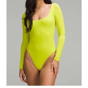 Lululemon Wundermost Nulu Square-Neck LongSleeve Bodysuit size L Lichen Lime NWT